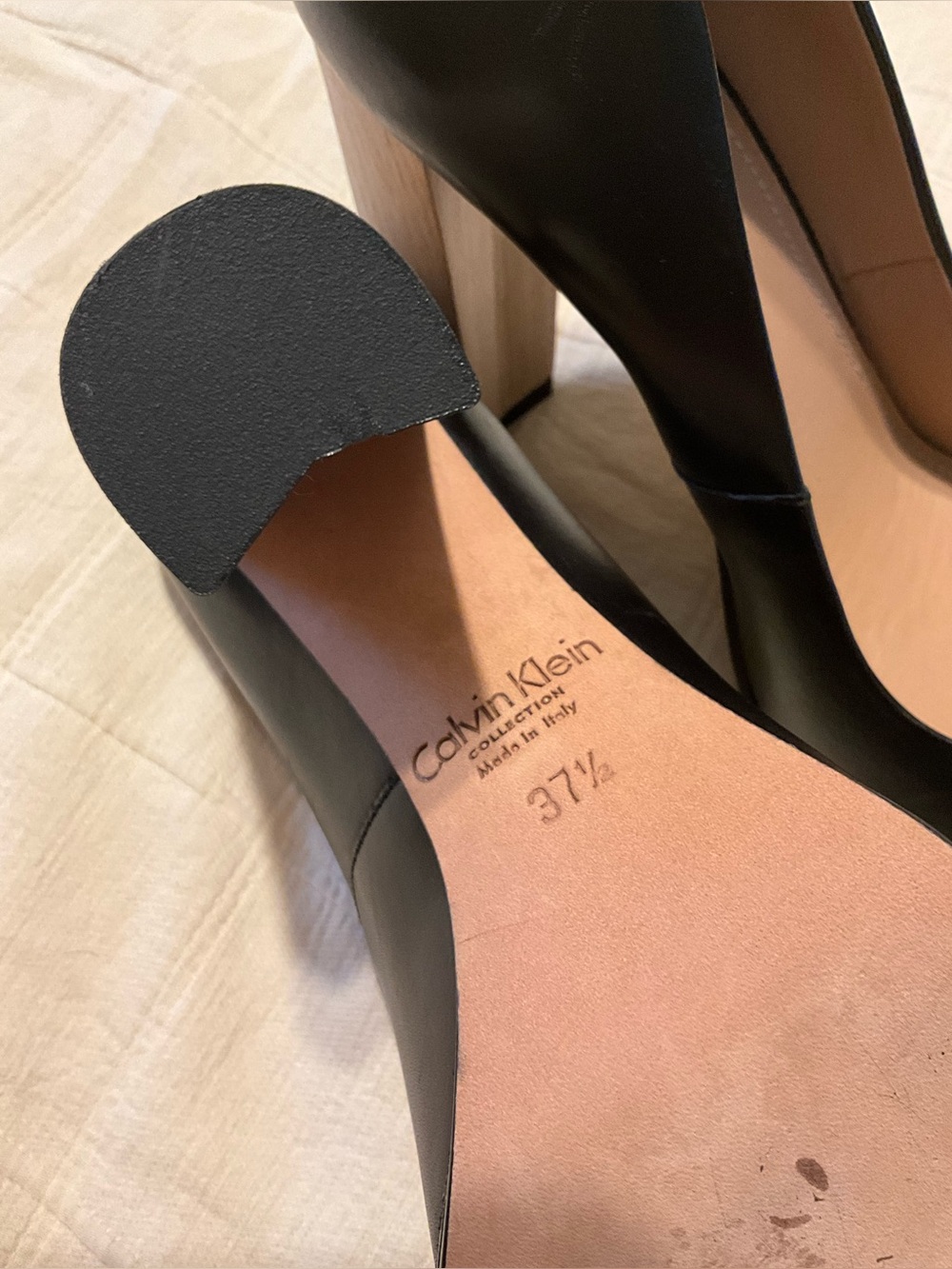 Calvin Klein Black Leather Block Heel Pumps